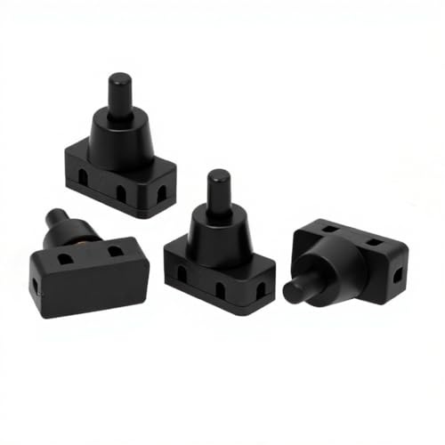 Leloco 4 Stück Einbau-Druckschalter Schwarz – 250V 2A, IP20 – Schwarzer Mini-Druckschalter für Elektroinstallation, Lampen, Haushaltsgeräte, DIY-Projekte, Wand- und Möbelmontage