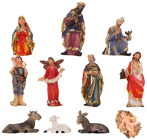 Wdbild 11 Pieces Nativity Scene Figurine Set Christmas Crib Baby Holy Family Religious Figures Manger Resin Statue