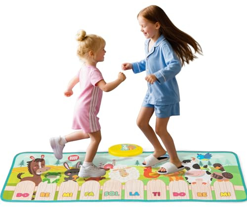 KOMFOTTEU Boden Klaviermattemit 10 Tiergeräuschen, Klaviermatte mit 10 Tasten & 10 eingebauten Liedern, Tanzmatte Keyboard Lernspielzeug für Kinder ab 3 Jahr