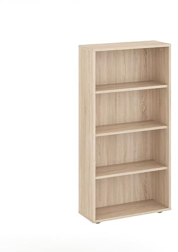 KOMTO Regal 60 cm breit Sonoma Eiche - Bücherregal mit 4 Ebenen und Höhenverstellbare Regale, Standregal, Aufbewahrungsregal | Bookshelf Lumo 60 x 120 x 24 cm (BxHxT)