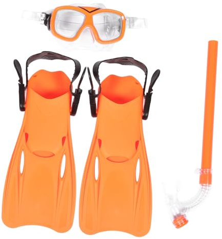 Luxshiny 1 Satz Schnorchelset Teiliges Set mit Schnorchelmaske Atemrohr und Flossen Orange Leicht Kompakt für Anfänger Geeignet für Wasseraktivitäten