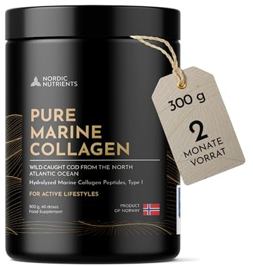 Marines Kollagen Pulver Typ I | Norwegischer Wildfang | Dermatest +34,8% Hautfeuchtigkeit | 95% Protein für Haut, Haare, Gelenke & Regeneration | MSC-zertifiziert | 300 g (60 Portionen)