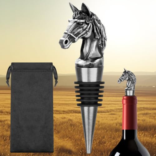 LULLEA Horse Head Wine Stopper, Horse Gifts for Horses Lovers, Father Day Christmas Birthday Gifts for Men Women, Funny Bottle Stoppers for Wine Champagne, Silver with Gift Bag