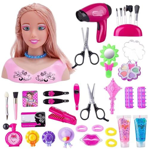 Cabeza de muñeca con cabello rubio y 35 accesorios coloridos, cabeza de muñeca para peinar, Rapunzel, juguetes para niños de 3 años en adelante de Just Play, regalos de cumpleaños y Navidad (C-35