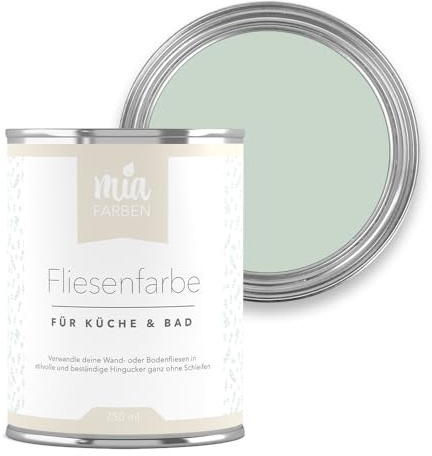 miafarben Fliesenfarbe ohne Schleifen matt 750ml (Frostiges Eisgrün) | Fliesenlack für Wand und Boden in Bad und Küche, hochdeckend, wischfest, strapazierfähig, wasserbasiert