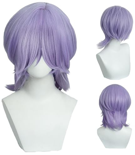 WENAUANG Peluca con cabello corto lila, peinado de trenza negra, pelucas de cosplay para niños, disfraz de anime, accesorios para disfraz de Halloween, accesorios para cosplay (Mystery Light Lila)