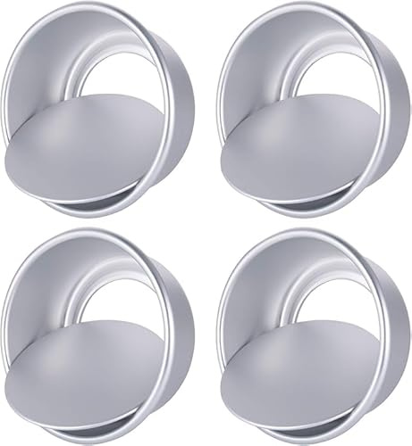 FooYee 4 Pack Round Cake Tin Set, 4 Inch Non Stick Baking Mould with Loose Base, Removable Bottom Aluminum Cake Pan, Deep Baking Tin for Birthday Wedding Christmas Party Cakes