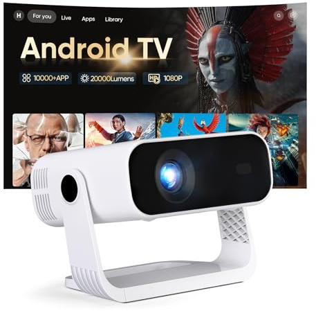 Proyector 1080P Nativo con Android 14, 4K Soportado 240 ANSI, Mini Proyector Portátil con Enfoque Eléctrico y Corrección Automática, Soporte 360° WiFi 6 Bluetooth 5.2 para Móvil PC Cine en Casa