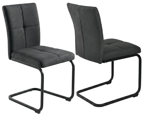 JIEXI Set of 2 Grey Cantilever Dining Chairs with High Backs