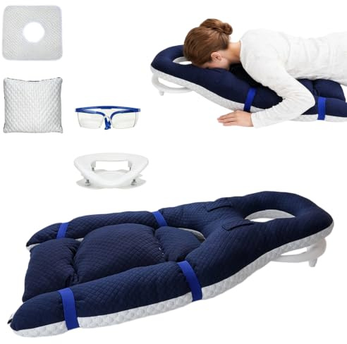 BUERPINKING Almohada para dormir boca abajo con orificio para la cabeza, almohada de recuperación facial para retina y cirugía de ojos, almohada con abertura para respirar, franela suave y relleno de