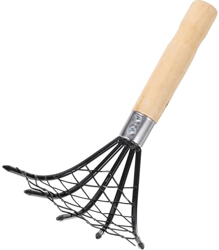 WHAMVOX Rastrello Vongole con Rete Inox in Acciaio Inossidabile e Manico in Legno , Strumento Scavare la Spiaggia Facile da Pulire , 1 Pezzo