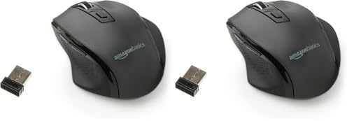 Amazon Basics Ratón inalámbrico ergonómico, dpi Ajustable, Negro (Paquete de 2)