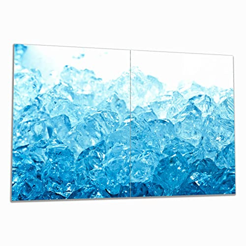 Wallario Herdabdeckplatte/Spritzschutz aus Glas, 2-teilig, 80x52cm, für Ceran- und Induktionsherde, Leuchtendes EIS in blau