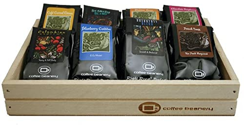 Daybreak Petite Coffee Gift Crate, Coffee Beanery, Gourmet Coffee Gift Basket, 8 - One Pot Samples, Light to Dark Roasts