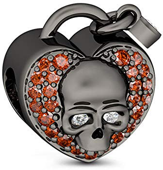 GNOCE schwarzem Schädel Perlen Charm Anhänger 925 Sterling Silber Totenkopf Bead Charms mit Schwarz Zirkonia Schmuck für alle Armbänder Halsketten Geschenke für Damen Herren (Stil-2)