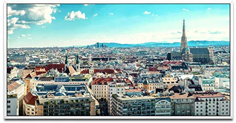 Panorama blick Österreich ca. 130x70cm Wandbild inklusive Schattenfugenrahmen weiss - Panorama Leinwand Bild XXL Format Wandbilder Wohnzimmer Wohnung Deko Kunstdrucke