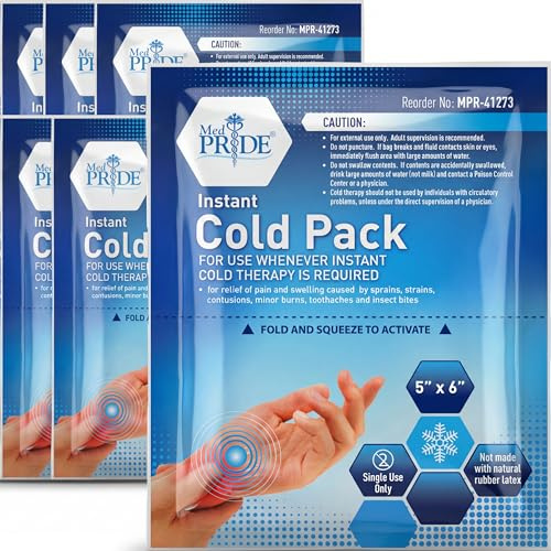 MED PRIDE Instant Cold Pack First Aid Kit Ice Pack for Injuries and Pain Relief, No Freezer Needed, 5in X 6in (6 Count (Pack of 1) Clear)