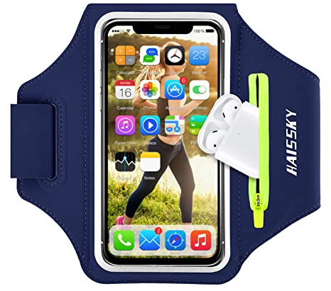 Brassard de Sport avec Airpods clé de Voiture Poche Zippée,Brassard de téléphone Brassard Smartphone Sport résistant à l'eau pour iPhone 16/15/14 Pro Max/13 Pro/12 Pro Max/XR/XS Running Armband 6.9