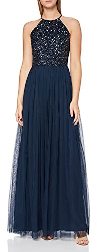 Abendkleid Pailletten Cocktailkleid Damen Tüllkleid Kleid Nackenband Abendkleid Elegant für Hochzeit Brautjungfernkleid