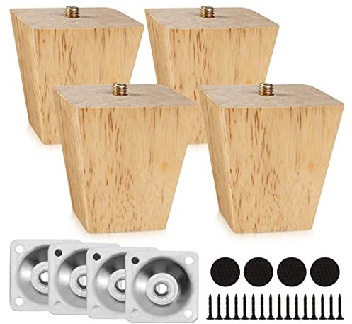 4 PCS Sofa Wooden Feet,Sofa Legs for Wooden Floors,Wood Furniture Leg Wooden Feet for Cabinets Soft Table Set (Height 6cm)