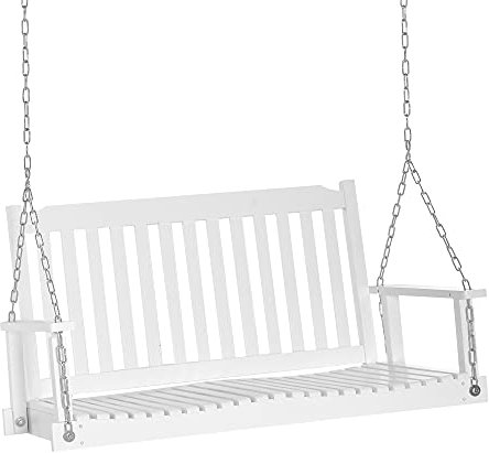 Outsunny Gartenschaukel für 2 Personen Schaukelbank Hängebank Massivholz Patio Terrasse Hinterhof Weiß 117 x 69 x 60 cm