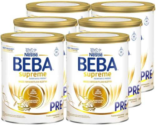 BEBA SUPREME PRE - Anfangsmilch von Geburt an, Patentiertes Produkt, Nur Laktose, Ohne Palmöl, Ohne Fischöl, Babynahrung, Baby-Milchpulver, 6er Pack (6 x 800g)