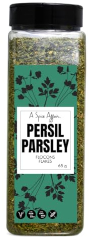 A Spice Affair Parsley Flakes | Dried Parsley Herb Seasoning | Fresh, Mild & Herbaceous Flavor | All-Natural, Non-GMO, Filler-Free | Perfect for Chicken, Pasta, Salads, Soups & Garnishing | Large Shaker | 65 g (2.3 oz)
