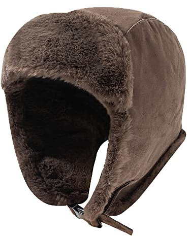 Clape Wildleder Trappermütze Wasserdicht Fellmütze Fliegermütze Warme Kunstfell Russische Mütze Winter Pelzmütze für Skifahren, Schlittschuhlaufen und Outdoor-Aktivitäten,Brown
