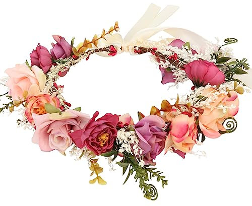 HuaLiSiJi Corona Fiori da Sposa Coroncine Fiori, Splendidamente Lavorata Regolabile Individualmente Con un Nastro, Disponibile per Adulti e Bambini (Viola)
