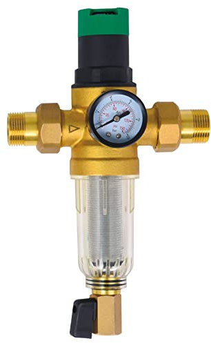 AQUA HEATING Druckminderer Wasser mit Manometer und Messgerät, Wasserdruckminderer 3/4 Zoll Wasserdruckregler mit selbstreinigendem Siebfilter, Druckminderventil Druckregler Messing