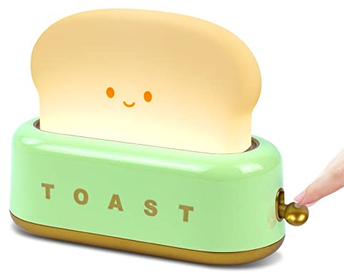 URAQT Decorative Table Lamp, Cute Night Light Green Toast Lamp, Dimmable Toast LED Night Lamp with Timer, Portable Bedroom Bedside Sleep Lamps Creative Bread Night Light for Baby Teens Girls Boys