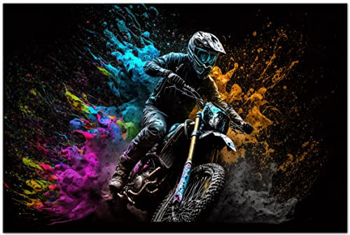 Printonia Bild auf Leinwand 120 x 80cm Motocross Motorrad Motorräder Enduro Wandbild Abstrakt Dekoration Art Bilder Büro Deko Kunstdruck