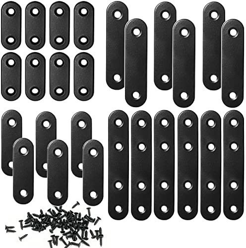 QSJ 26 Sets Flat Plate Straight Bracket Flat Brace Bracket Stainless Steel, 36mm/46mm/56mm/76mm Wood Brackets Mending Repair Plate Brace