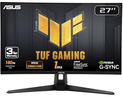 OLKIEQZ ASUS TUF Gaming 27 1440P HDR Monitor (VG27AQ3A) - QHD (2560 x 1440), 180Hz, 1ms, Fast IPS, 130% sRGB, Extreme Low Motion BLU | IPS rápida, ELMB Sync, 1 ms, 130% sRGB, altavoces integrados, FreeSync Premium, HDR10, para PS5 y Xbox, 3 años de garantía
