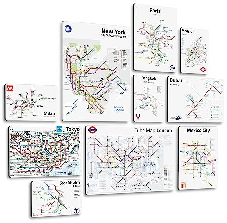 Giallobus - Conjunto de 10 Pinturas de Paneles múltiples - Ciudad - Metropolitano 01 - Madera de MDF - | 2 x 42x29,7cm | 4 x 29,7x21cm | 4 x 21x14,85cm | - Listo para Colgar - Cuadros