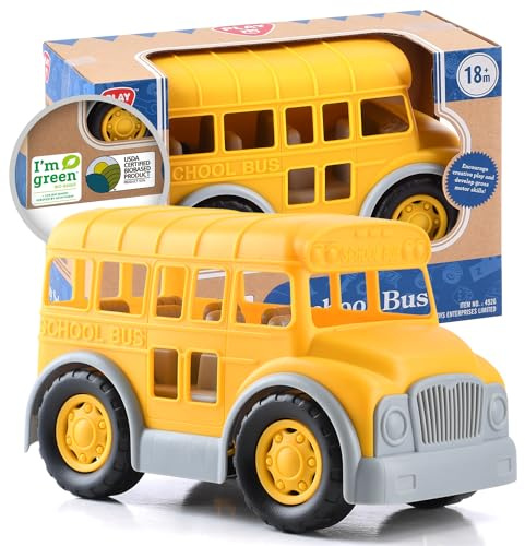 PLAY Eco-Friendly School Bus Toy, [USDA Certified] No BPA/Phthalate/PVC, Recycled Bioplastic Bus Toy Gift for Boy Girl 1-4, Fine Motor Skills Car Toys Vehicle Gift for Kids