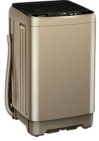 Full Automatic Washing Machine with LED Display, 10 Programs & 8 Water Levels Selections, Portable Compact Laundry Washer with Drain Pump - Gold