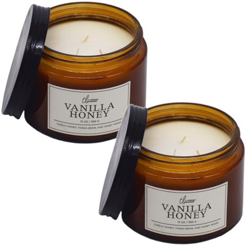 Bamboo Panda True Living 3-Wick Amber Jar Candle (Pack of 2) 2x369g - Vanilla Honey (Tupelo Honey, Tonka Bean & Wood)