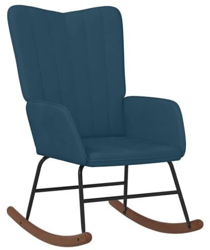 vidaXL Schaukelstuhl, Schwingstuhl mit Armlehne, Schaukelsessel mit Holzkufen Stahlgestell, Relaxsessel Schwingsessel Wohnzimmer, Samt Blau