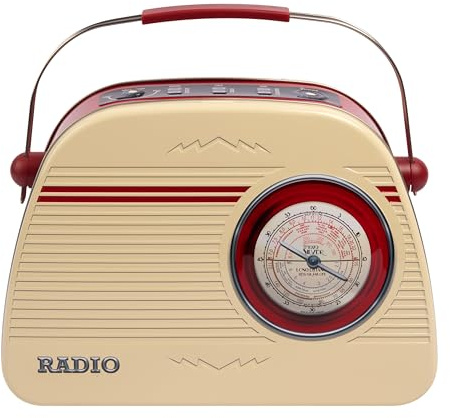 POWERHAUS24 Barattolo di latta in stile retrò radio classico, colore beige, decorazione, scatola regalo, per alimenti, ca. 26,5 x 18,5 cm, edizione con 2 ricette