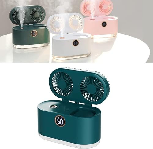 2 in 1 Mini Humidifier Fan,Low Noise Aroma Air Diffuser Humidifier with Strong Wind Double Fan Blades USB Design,Desktop Mute Air Purification Cool Mist Humidifier for Home Bedroom Office(Green)