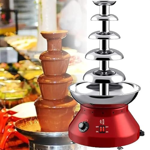 Fontaine de chocolat 5 couches, Fondue en acier inoxydable Fondue au chocolat Fontaine de chocolat électrique Fondue au chocolat pour anniversaire ménager Noël,Rouge