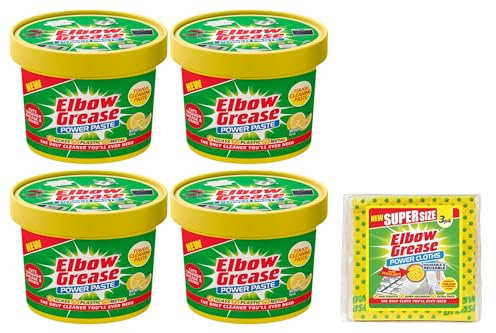 4X Elbow Grease All Purpose Power Paste, 4X 350 G – Powerful Cleaning Formula for Kitchen, Bathroom, Multi- Surfaces - with 1 Pack Elbow Grease Power Cloth