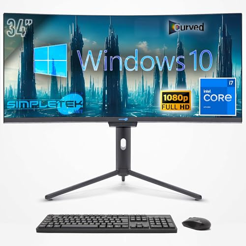SIMPLETEK - PC All In One 34 Wide Curved Screen | Core i7 | Windows 10 Pro | RAM 16GB | SSD 480GB | Integrierte 2K Webcam | WiFi 6 und BT 5.2