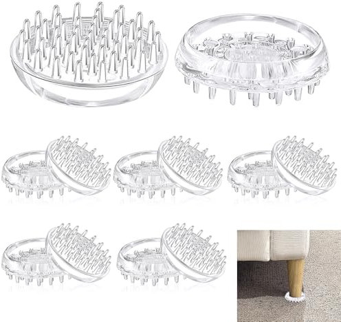 ADERTOS Lot de 12 patins de roulettes à pointes transparentes pour meubles, patins de protection de tapis antidérapants pour canapés, tables, chaises, pieds de meubles – 50 mm de diamètre