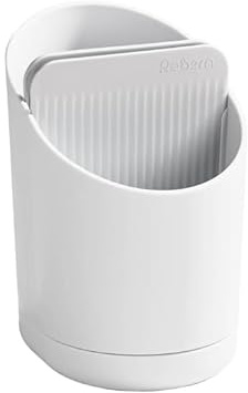 ReBorn Recycled Kitchen Cutlery Drainer Drying Rack Made in UK - Stone | Knife safety slot, tiers separate cutlery, integrated draining saucer, sinkside drying, made from 100% recycled plastic