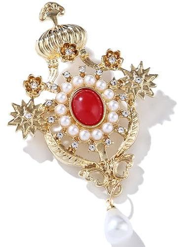 SHERCHPRY Broche de solapa para mujer, perlas, alfiler de pecho, joyería retro para ropa, broche de, 7x4.2CM, Metal, Sin gemas
