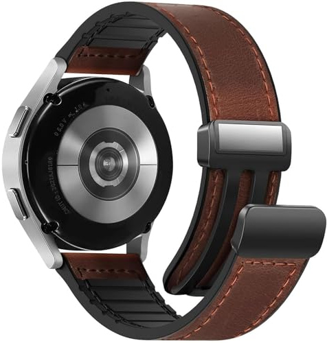 WestEagle Magnetiskt läderarmband kompatibelt med Galaxy Watch 7/6/5/4/Active 2 40 mm 44 mm, 6 43 mm 47 mm, 5 Pro 45 mm/Watch 4 Classic 42 mm 46 mm, 20 mm armband för män