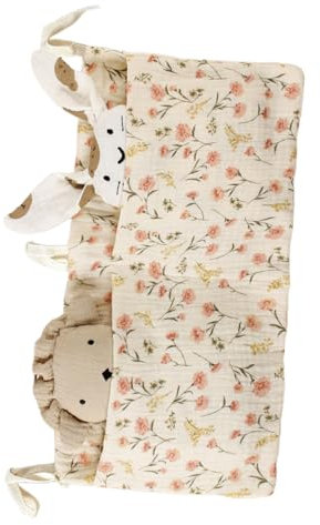 churuso Aufbewahrungstasche für Babybetten, zum Aufhängen, aus Baumwolle, Organizer mit 2 Taschen für Sabber, Lätzchen, Spielzeug, Windeln, Beißringe