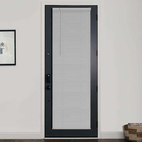 LazBlinds 1 Vinyl Mini Blinds for Doors, Cordless French Door Blinds, Light Filtering Room Darkening Privacy Horizontal Shades, 15.75 W x 70 H, Gray